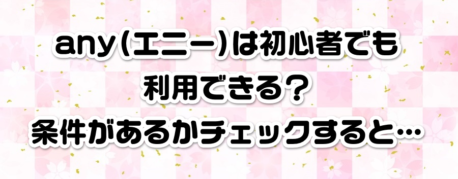 any(エニー)は初心者でも利用できる?条件があるかチェックすると…